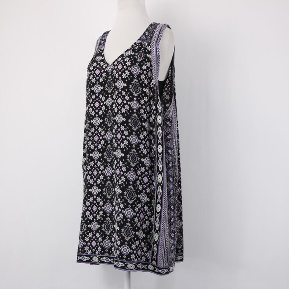 Calypso Dress Sz S Black Purple Multi Color V Neck Lined Silk Viscose Dress - Picture 4 of 16